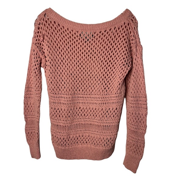 American Eagle | Blush Pink Open Knit Long Sleeve Sweater, Medium - Picture 2 of 7
